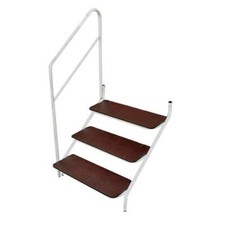 3 Tread Step White with Handrail Bolt On Stainless Steel for Static Caravan