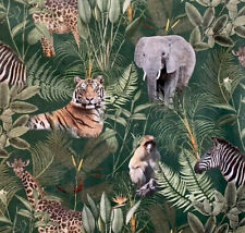 Safari Velvet Green Tropical Animal Printed Upholstery Printed Fabric