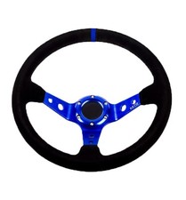 Steering Wheel RALLY DRIFT Style Black Suede with Blue Centre Spars 13" STR