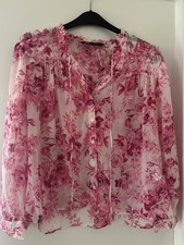 Zara Pink And White Pleated Blouse With Ruffles Size  Medium