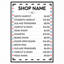 Barber Shop Poster Price List