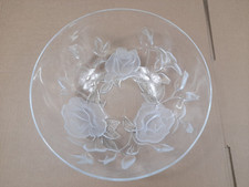 Clear Glass Fruit Bowl With Embossed and Frosted Roses - 23.5 cm in Diameter