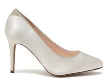 Billie Wide Fit - Rainbow Club Ivory Satin & Silver Shimmer Wedding Court Shoes