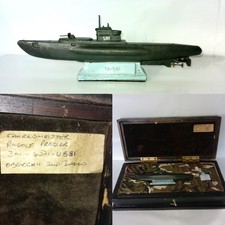 Vintage Antique presentation German U-581 Submarine U-boat Model Table Lighter 
