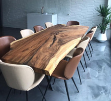 Walnut Dining Table Live Edge/ Straight Edge, One Entire Slab with Metal Legs
