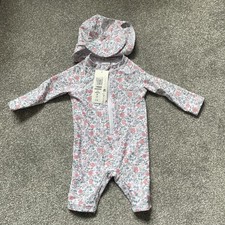 BNWT Baby Girl 3-6 Months M&S Floral Swimsuit & Hat