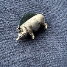 antique edwardian silver plated pig pin cushion