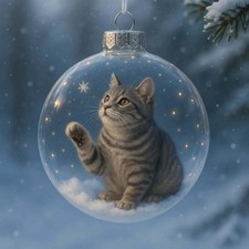 Cute Cat Christmas Glass Ornaments Collection, Vivid 2D Cat Crystal Ball