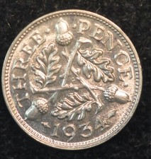 Threepence 1934 George V UNC