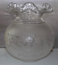 Vintage Frosted & Clear Glass Frilled Top Oil Lamp Shade 6.5cms Base 16.5cm Tall