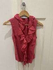 Anne Fontaine Solid Pink Linen Ruffle Selma Blouse Top Women Size 38 