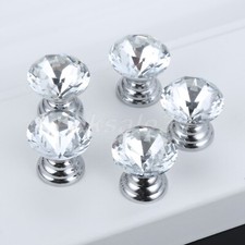 10pc Crystal Glass Diamond Cabinet Knobs Round Cupboard Door Drawer Pull Handles