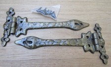 Pair of LEAF cast iron t tee door hinges ornate decorative old style hinges
