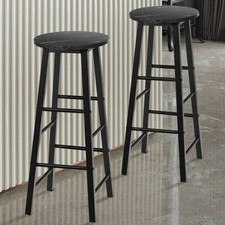 COSTWAY - Set of 2 Faux Marble Bar Stools with Footrest and Anti-slip Foot Pad