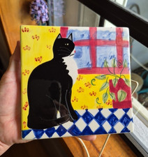 VTG Tuxedo Cat Hand Painted