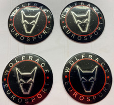 4 X GENUINE WOLFRACE EUROSPORT 60MM  ALLOY WHEEL STICK ON / ADHESIVE  LOGO BADGE