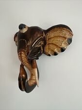 Hand Carved Wooden Elephant Head Sculpture Wall Display Art 25cm Good luck