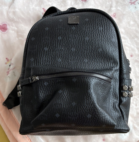 Mcm black leather logo mini - black,