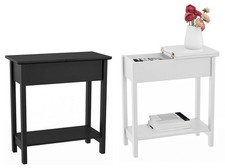 Modern Sofa Side Coffee Table Flip Top 2 Tier Narrow Nightstand Storage Shelf