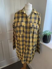 Pretty Little Thing V Black yellow Tartan Check Oversized Long Line Shirt 12