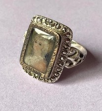 Rare Georgian Silver & Marcasite Mourning Portrait Ring C1810
