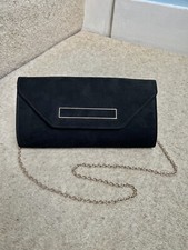 Next Black Faux Suede Gold Rectangle Bar Detail Clutch Bag