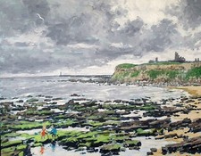 original oil painting: king edward's bay, tynemouth