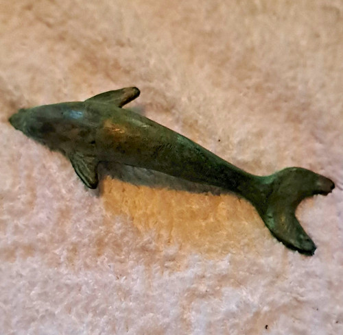 Green bronze dolphin figurine - green,