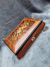 Vintage Italian Swiss Musical Movement Inlaid Burwood Music Jewelry Box With Key