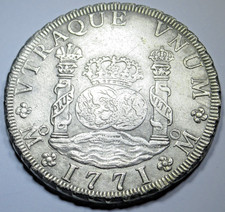 1771 XF-AU Mexico Silver 8 Reales Spanish Colonial Pirate Pillar Dollar Coin