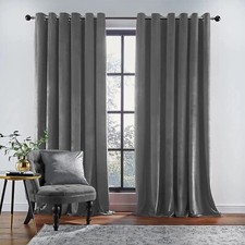 Velvet Blackout Curtains Eyelet Ring Top Fully Lined Ready Made Curtain Panel UK