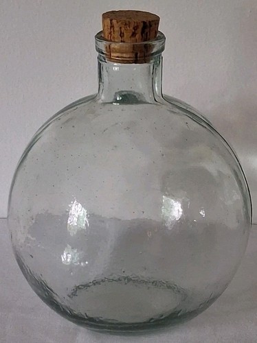 Vintage round glass demijohn - glass,