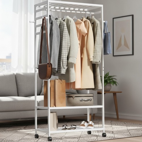 Bamboo clothes rail - clothes, open