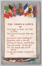 WWI Patriotic Postcard The Yorks & Lancs Regiment Allied Flags Poem E. Mack