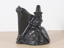 Vintage Welsh Coal Figurine – Lady with Harp – Made in Wales Souvenir Ornament