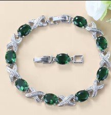 Green Emerald Lab-created White Topaz Infinite Sterling Silver Adjust Bracelet