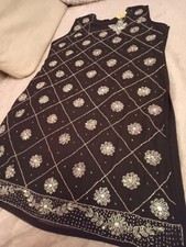 NICE LADIES PATIALA SHALWAR KAMEEZ SEQUINNED BLACK SUIT,SIZE 12/20.5"WIDE,,NEW