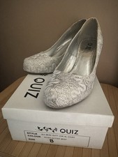 QUIZ Silver Glitter Mesh Low Heel Court Shoes Size 8