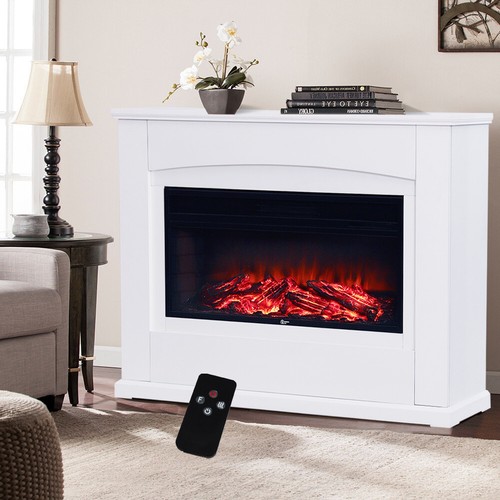 White wood mantel - 34"white, flame