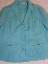 CHICO'S Jacket Size 2, M/L  Linen  Button Up 3/4 Sleeve Robin Egg Blue Blazer