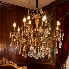 Vintage Crystal Chandelier Large Ceiling Pendant Light Glass for Living Hallway