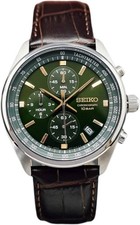 Seiko Conceptual Quartz Chronograph Green Dial Leather Strap Mens Watch SSB385P1