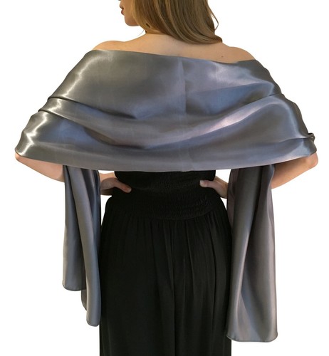 Grey satin shawl - shawl, pashmina