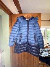 Womens Erich Fend Down Feather Blue Hooded Puffer Coat Size 16