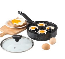 20cm Non-Stick Egg Poacher Pan 4 Cup Marble Coating with Glass Lid & Grip Handle