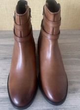 Dune London Patter Leather Double Buckle Block Heel Boots UK6/39 Brown NEW