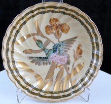 VICTORIA POTTERY SIGNED LR FLYING DUCK MALLARD ENAMEL AND GILT 5 1/2" SAUCER