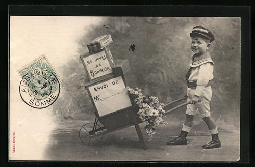 Postcard child pushing a - postcard,