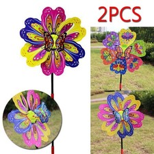 2PC Butterfly Flower Windmill Colourful Wind Spinner Garden Yard Decor Kids Toy