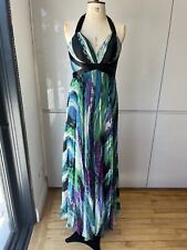 FOREVER UNIQUE DRESS SIZE 10 PLEATED BEADED LOW BACK COLOURFUL MAXI V-NECK